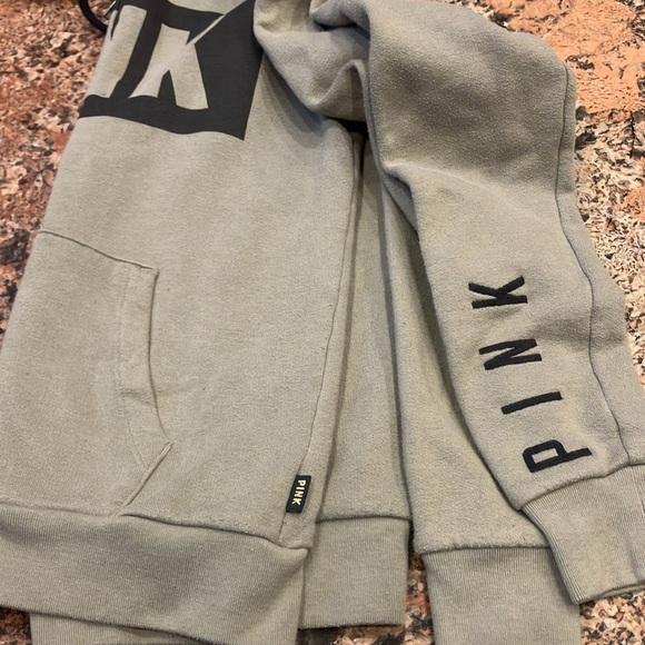 Pink olive green hoodie zip up jacket with front pockets (Preowned) - Picture 7 of 7